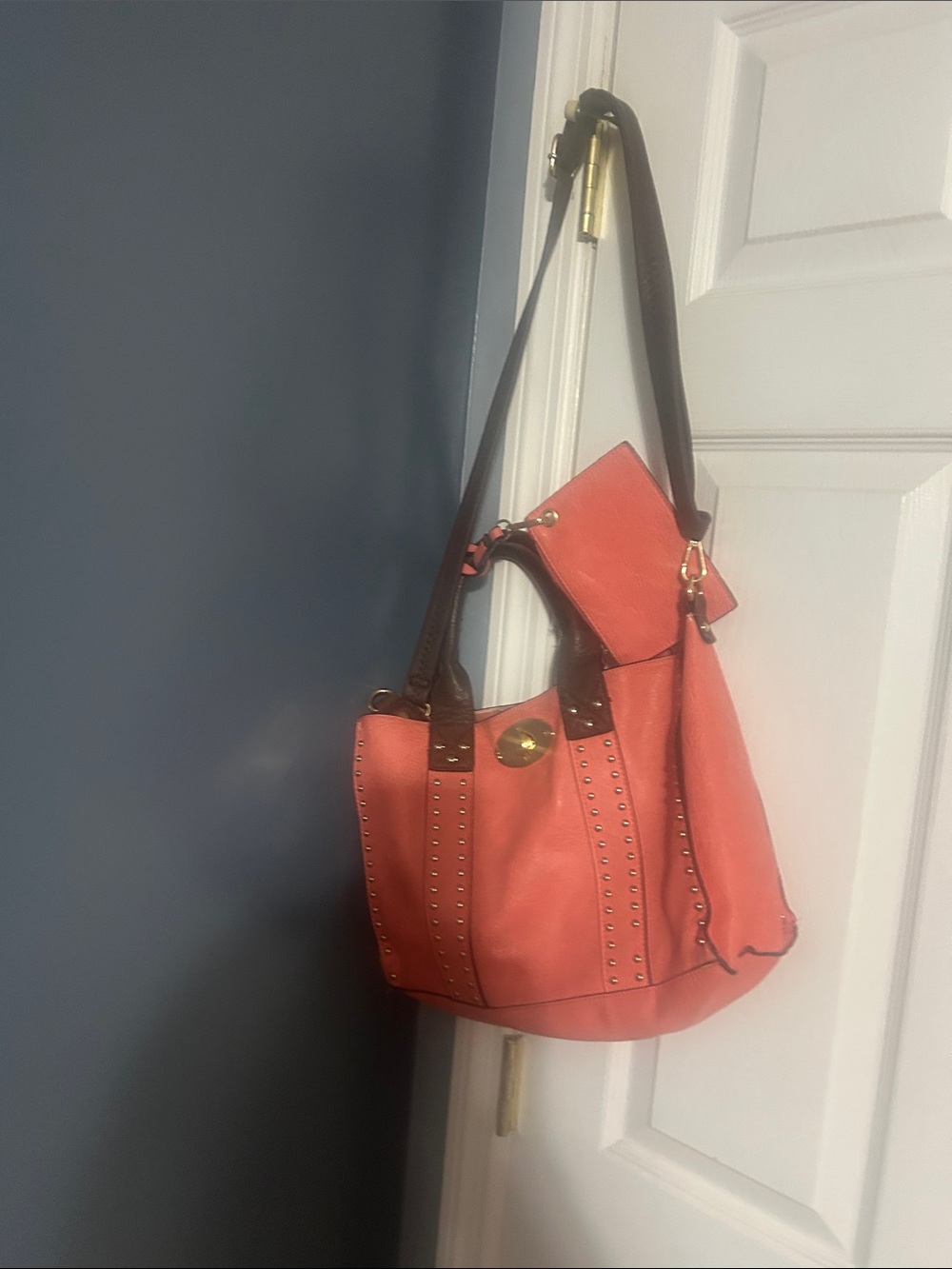 Coral color hand bag